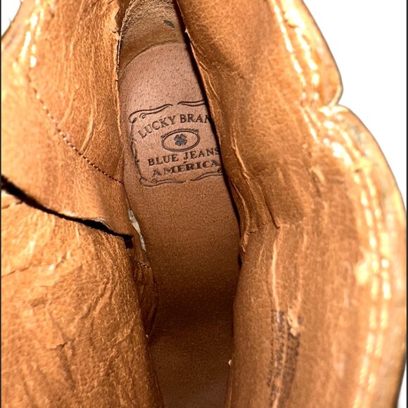 Lucky Brand Booties size 8.5 Brown Suede Laureen Ankle Boots Leather Block Heel - Picture 4 of 4